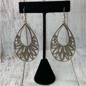 Teardrop Filigree Silver Plated Brass Earrings